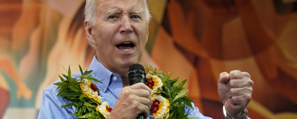 U.S. President Joe Biden speaks during a community event at the Lahaina Civic Center, in the fire-ravaged town of Lahaina on the island of Maui in Hawaii, U.S., August 21, 2023. REUTERS/Kevin Lamarque