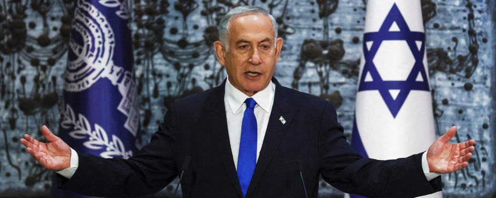 Benjamin Netanyahu speaks during a ceremony where Israel President Isaac Herzog hands him the mandate to form a new government following the victory of the former premier's right-wing alliance in this month's election at the President's residency in Jerusalem November 13, 2022. REUTERS/ Ronen Zvulun