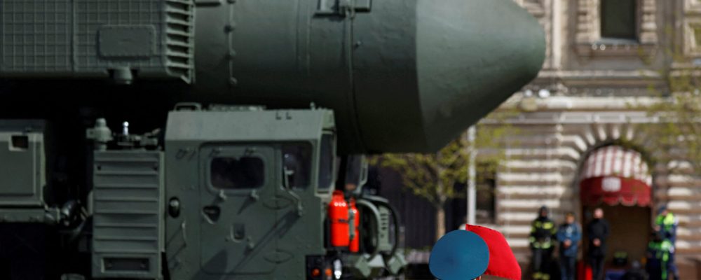 FILE PHOTO: A Russian Yars intercontinental ballistic missile system drives past an honour guard during a military parade on Victory Day, which marks the 77th anniversary of the victory over Nazi Germany in World War Two, in Red Square in central Moscow, Russia May 9, 2022. REUTERS/Maxim Shemetov/File Photo