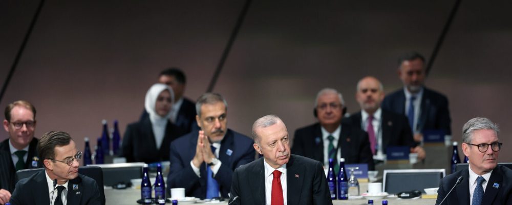 WASHINGTON, DC - JULY 10: (----EDITORIAL USE ONLY - MANDATORY CREDIT - ' TURKISH PRESIDENCY / MURAT CETINMUHURDAR/ HANDOUT' - NO MARKETING NO ADVERTISING CAMPAIGNS - DISTRIBUTED AS A SERVICE TO CLIENTS----) Turkish President Recep Tayyip Erdogan attends the 75th NATO anniversary summit at the Walter E. Washington Convention Center on July 10, 2024 in Washington, DC. ( TUR Presidency/ Murat Cetinmuhurdar - Anadolu Agency )