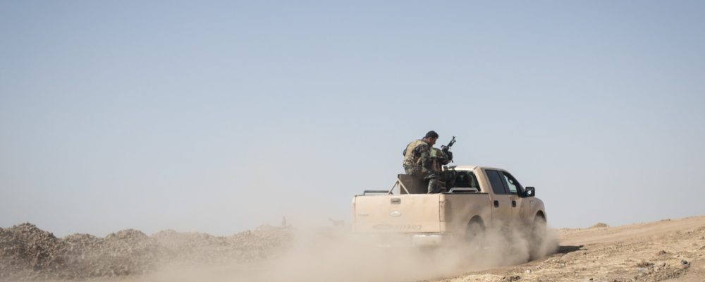 ALTUN KUBRI, IRAQ - OCTOBER 23:  Peshmerga fighters are seen driving along the frontline outside the town of Altun Kubri on October 23, 2017 in Altun Kubri, Iraq. Iraqi forces and Kurdish fighters have clashed over the past week after Iraqi forces took over the disputed city of Kirkuk in reaction to last month's controversial Kurdish Independence referendum.  (Photo by Chris McGrath/Getty Images)