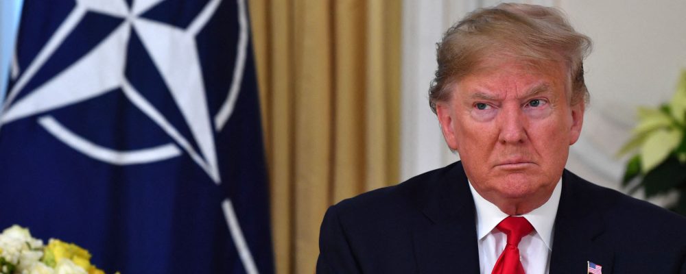 TOPSHOT - US President Donald Trump speaks during his meeting with Nato Secretary General Jens Stoltenberg at Winfield House, London on December 3, 2019. - NATO leaders gather Tuesday for a summit to mark the alliance's 70th anniversary but with leaders feuding and name-calling over money and strategy, the mood is far from festive. (Photo by Nicholas Kamm / AFP) (Photo by NICHOLAS KAMM/AFP via Getty Images)