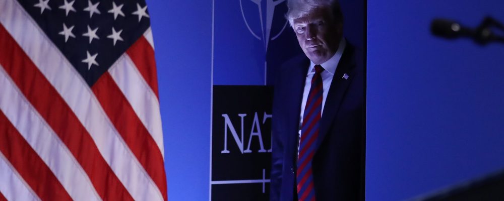 BRUSSELS, BELGIUM - JULY 12:  U.S. President Donald Trump arrives to speak to the media at a press conference on the second day of the 2018 NATO Summit on July 12, 2018 in Brussels, Belgium. Leaders from NATO member and partner states are meeting for a two-day summit, which is being overshadowed by strong demands by U.S. President Trump for most NATO member countries to spend more on defense.  (Photo by Sean Gallup/Getty Images)