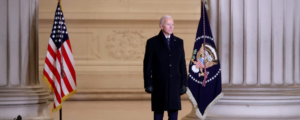 WASHINGTON, DC - JANUARY 20: U.S. President Joe Biden delivers brief remarks during the Celebrating America program at the Lincoln Memorial on January 20, 2021 in Washington, DC.  Biden became the 46th president of the United States earlier today during the ceremony at the U.S. Capitol.  (Photo by Chip Somodevilla/Getty Images)